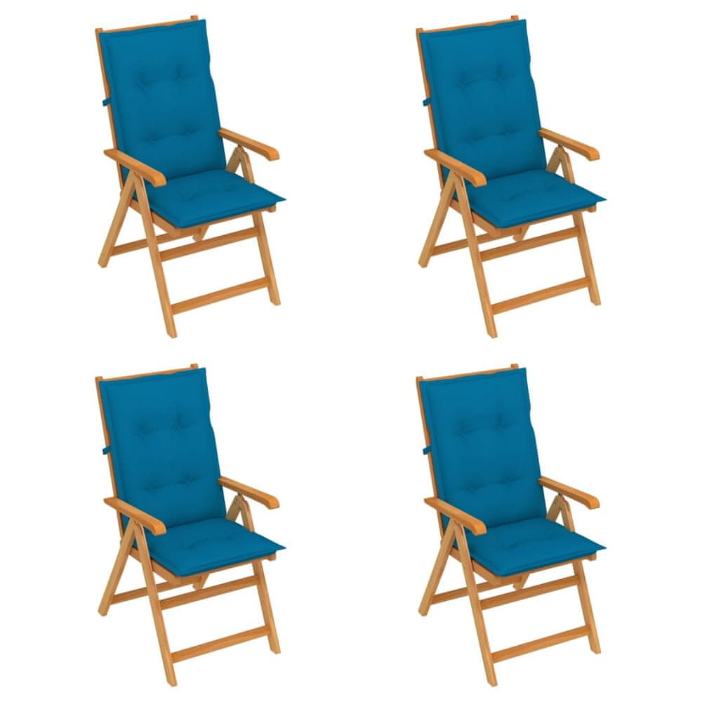 Petromila vidaXL Záhradné stoličky 4 ks s modrými podložkami tíkový masív